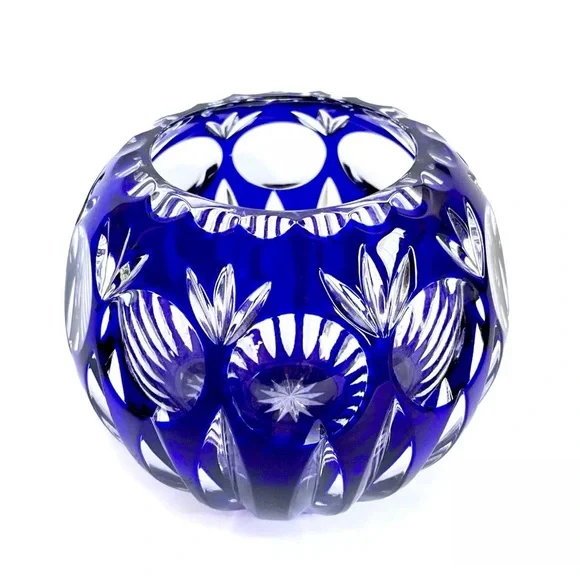 VTG Bamberg Colbalt Blue Rose Bowl/ Cut Lead Crystal / Mid-Century / Orb Vase